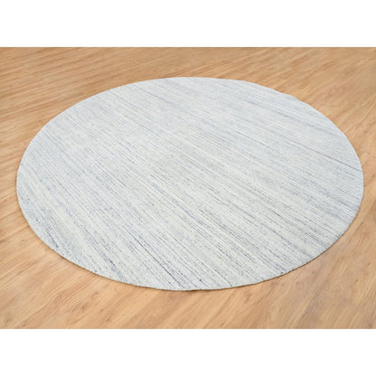 10'X10' Ivory Hand Loomed Plain Modern Striae Design Wool Round Rug