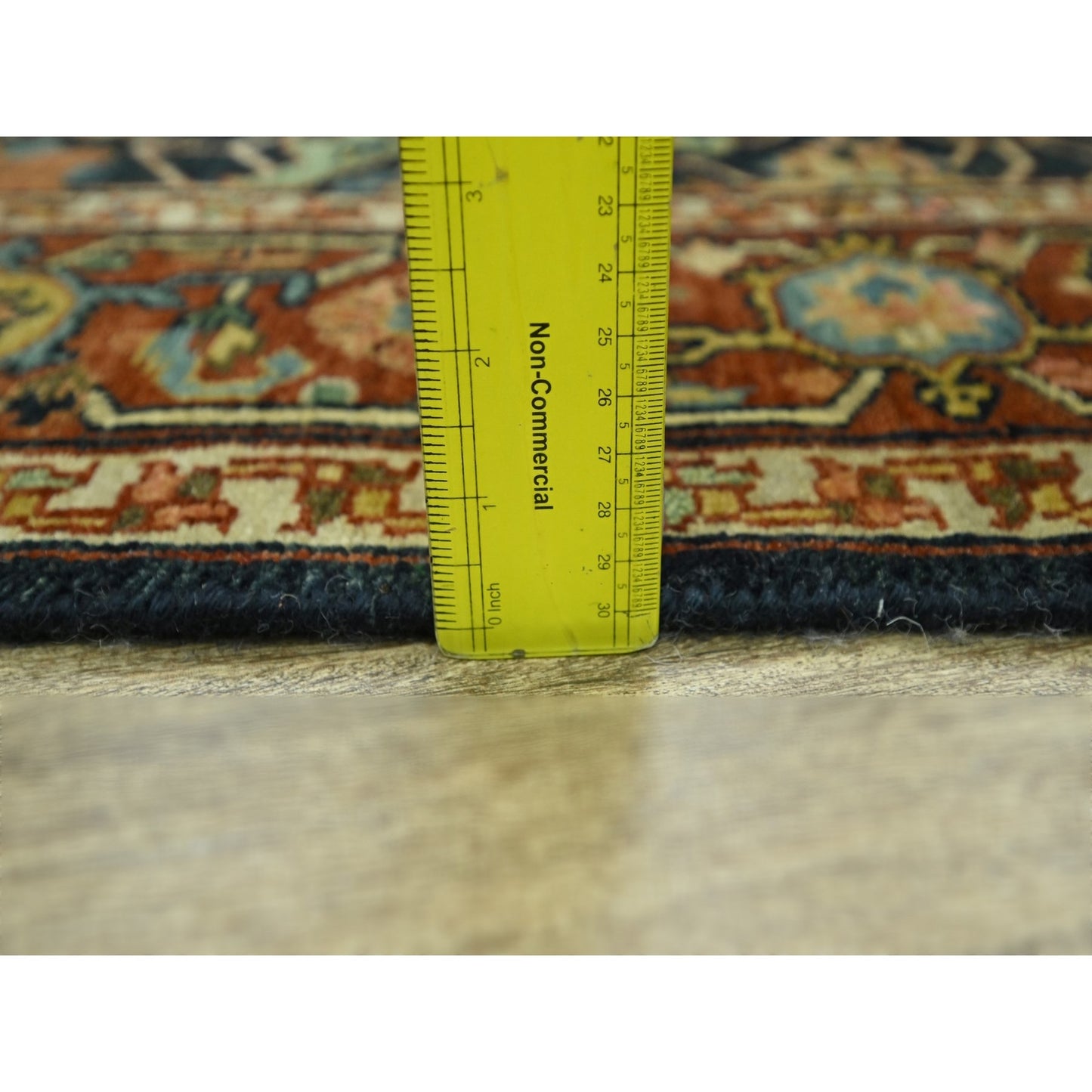 4'1"x6' Navy Blue Heris All Over Design Hand Knotted Soft Wool Pile Rug