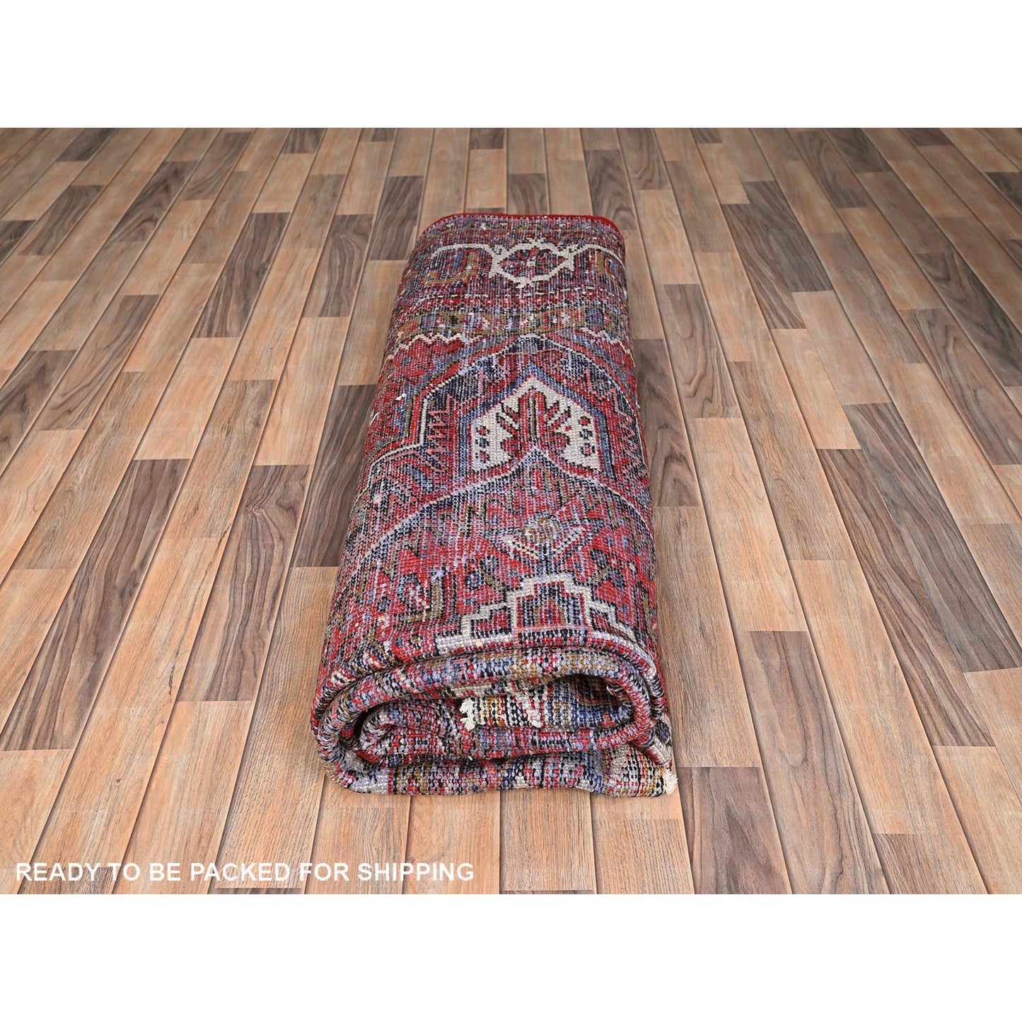 7'8"X11' Carmine Red Vintage Zoroastrian Heris Pure Wool Hand Knotted Rug