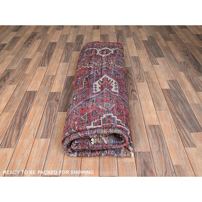 7'8"X11' Carmine Red Vintage Zoroastrian Heris Pure Wool Hand Knotted Rug