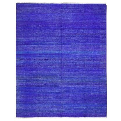 9'2"X11'8" Admiral Blue Sari Silk Flat Weave Kilim Hand Woven Rug