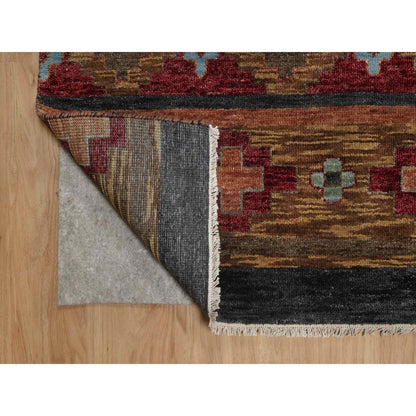 9'1"X12'1" Senna Brown Southwestern Design Hand Knotted Pure Wool Rug