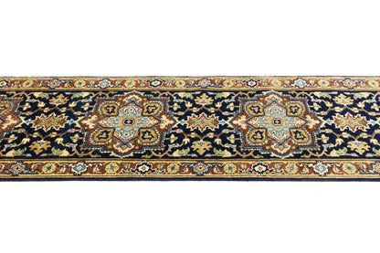 Handmade Heriz Serapi Runner Rug Geometric