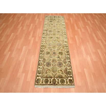 2'6"X8' Brown Rajasthan Leaf Design Hand Knotted Wool & Silk Runner Rug