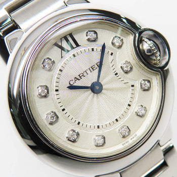 Cartier Baron Blue Sm 11P Diamond We902073 Silver Ladies Used Watch #21125