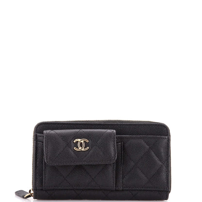 Chanel In & Out Zip Around Wallet Quilted Caviar Small