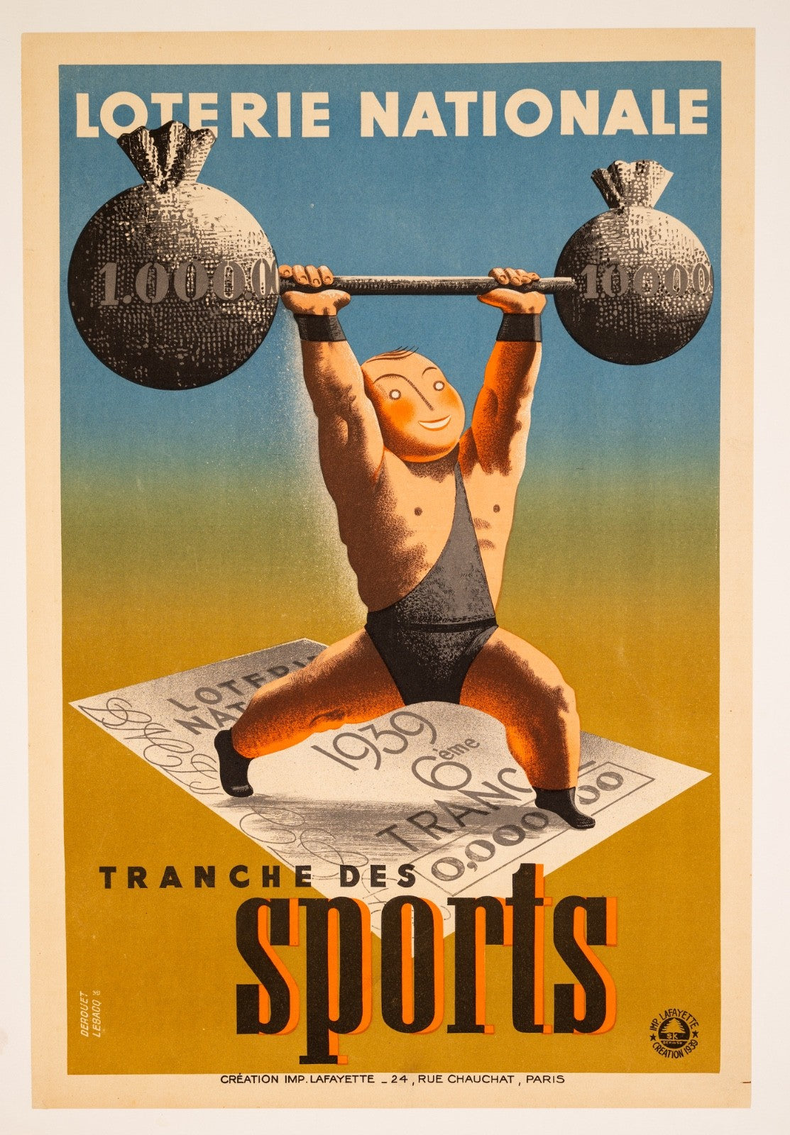 1939 Loterie Nationale Poster  Derouet-Lesacq  Art Deco French Lottery  Rare