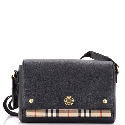 Burberry Note Crossbody Bag Leather With Vintage Check Canvas Medium