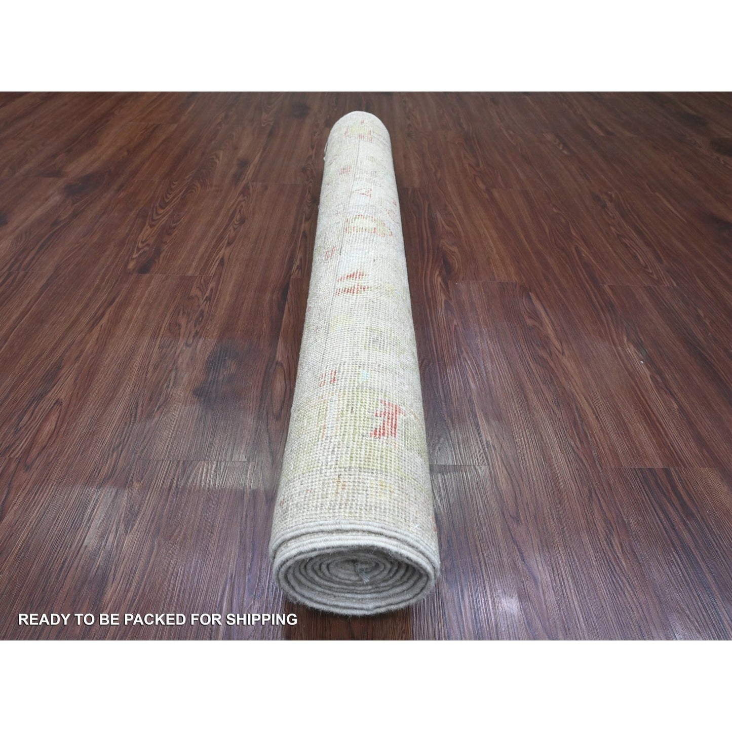 Rug 4'x9'10" White Hand Knotted Angora Oushak Floral Pattern Wool Runner