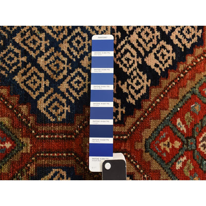 3'5"X12'6" Blue Antique Zoroastrian Malayer Wool Hand Knotted Runner Rug