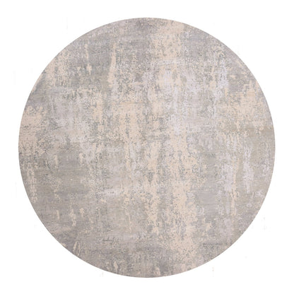 12'X12' Nimbus Gray Modern Abstract Hand Knotted Wool And Silk Round Rug