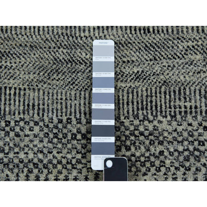 12'X12' Gray Modern Soft Undyed Wool Grass Design Hand Knotted Round Rug