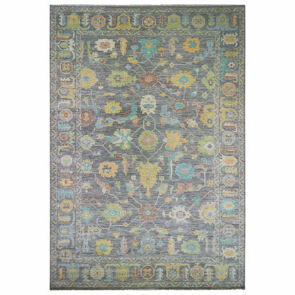 12'2"X18' Gray Hand Knotted Oushak Weave End Design 100% Wool Xl Rug