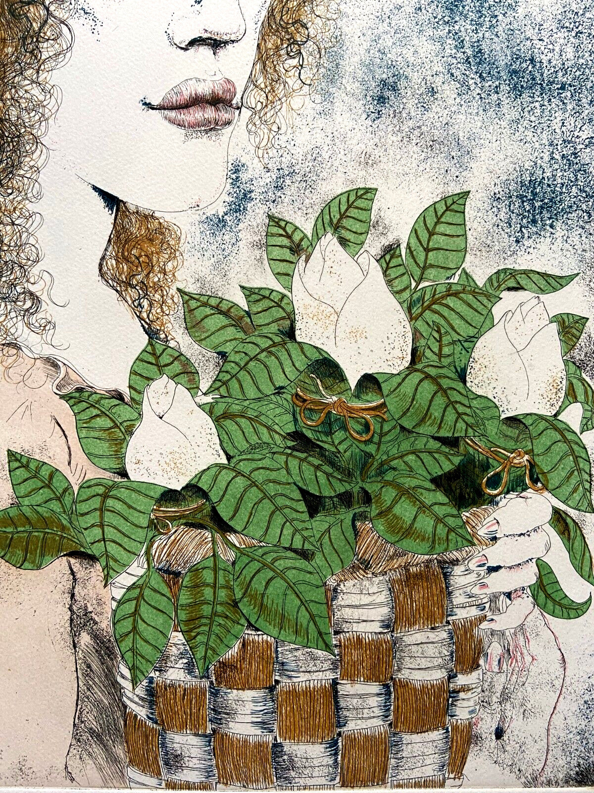 Bruno Caruso ''Girl With Basket Of Flowers'' Tinted Water 60X80 (Renato Guttuso)