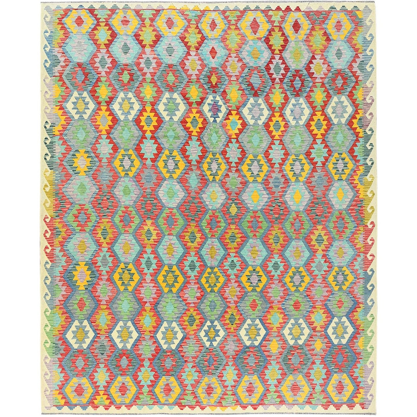 10'1"X13'1" Colorful Hand Woven Afghan Kilim Soft Wool Oriental Rug