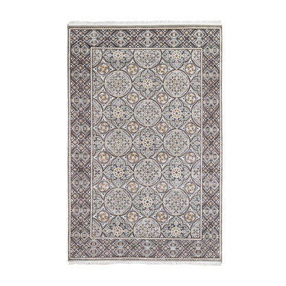 6'2"X9'3" Wool & Silk Mughal Inspired Medallions Design Hand Knotted Rug