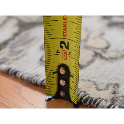 2'1"X3'1" Ivory Wool Oushak Design Hand Knotted Sample Fragment Mat Rug