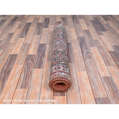 3'5"X10'4" Brown Semi Antique Hand Knotted Hamadan Wide Long Runner Rug