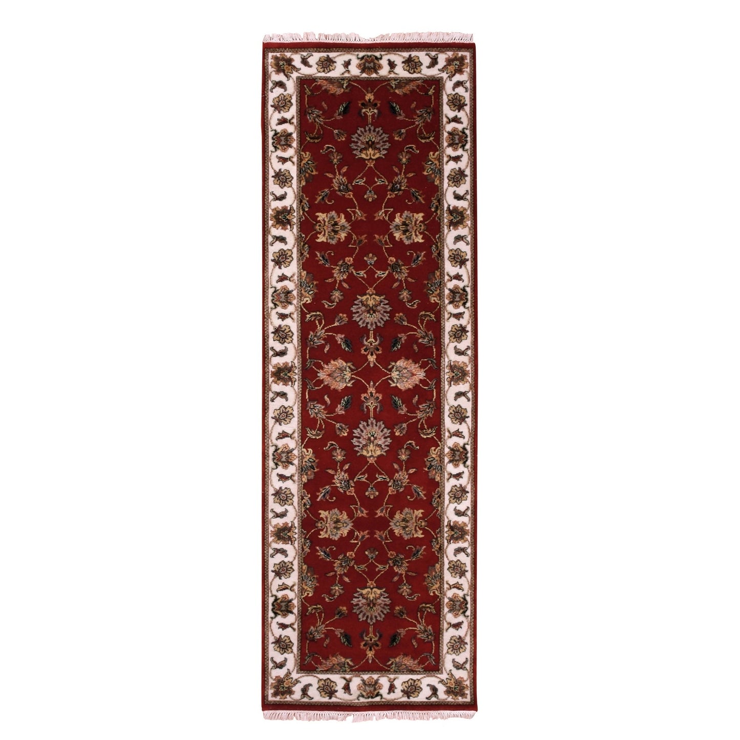2'6"x8'2" Red Wool and Silk Hand Knotted Rajasthan Design Runner Rug
