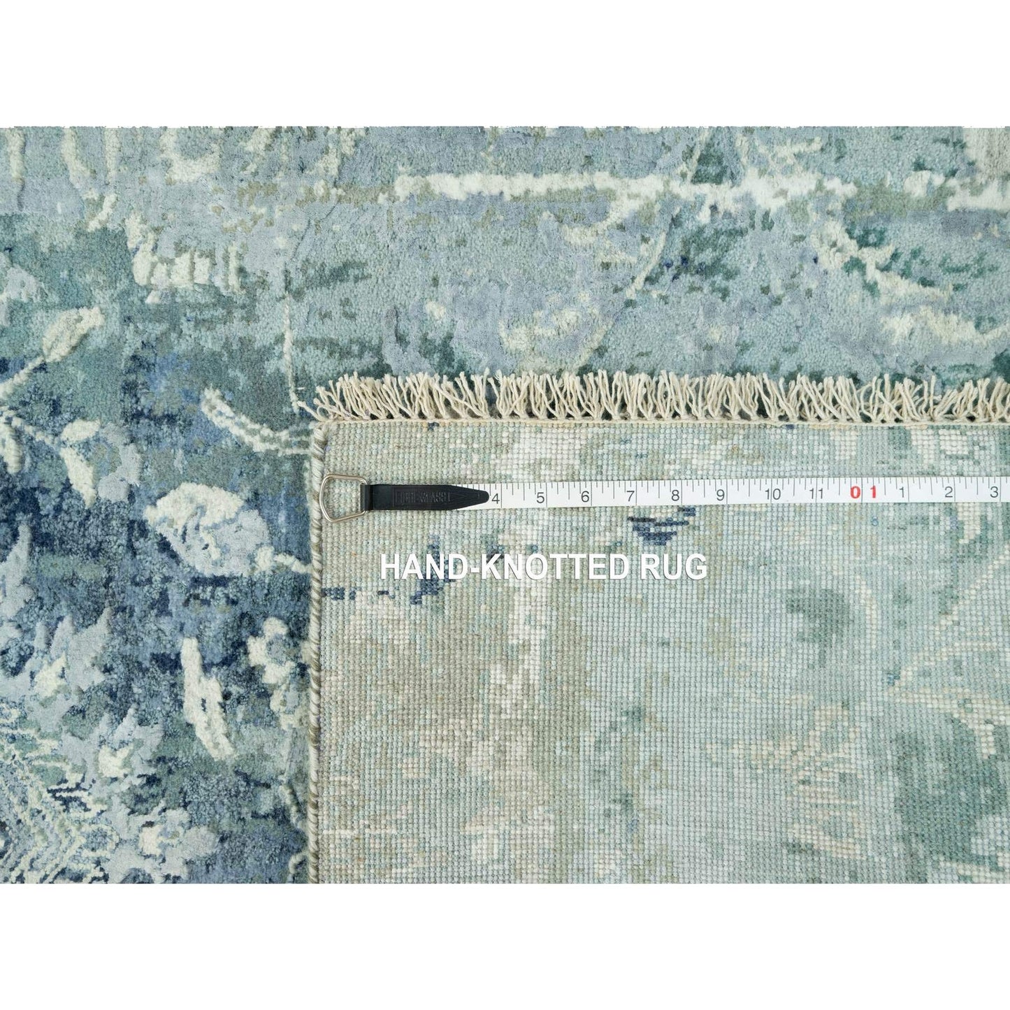 3'X5'10" Blue Hand Knotted Erased Zoroastrian Wool And Silk Runner Rug