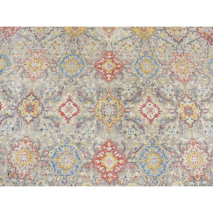 10'X10' Gray The Sunset Rosettes Silk And Wool Hand Knotted Round Rug