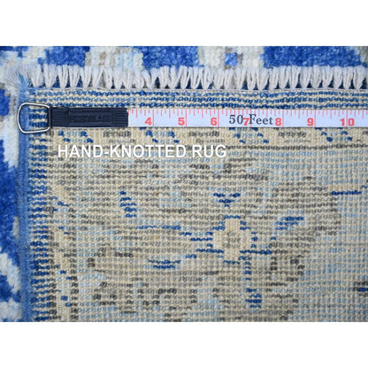 2'9"X12' Blue Wool Hand Knotted Afghan Angora Oushak Runner Rug