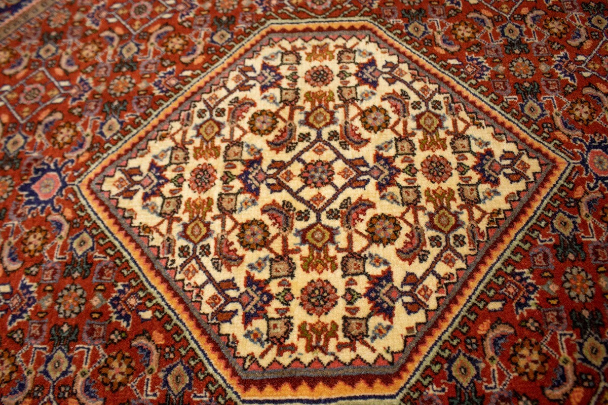 Handmade Vintage Oriental Rug 4X5 Ft Rust Orange