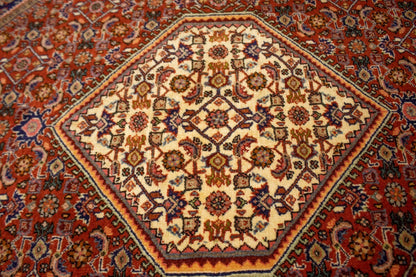 Handmade Vintage Oriental Rug 4X5 Ft Rust Orange