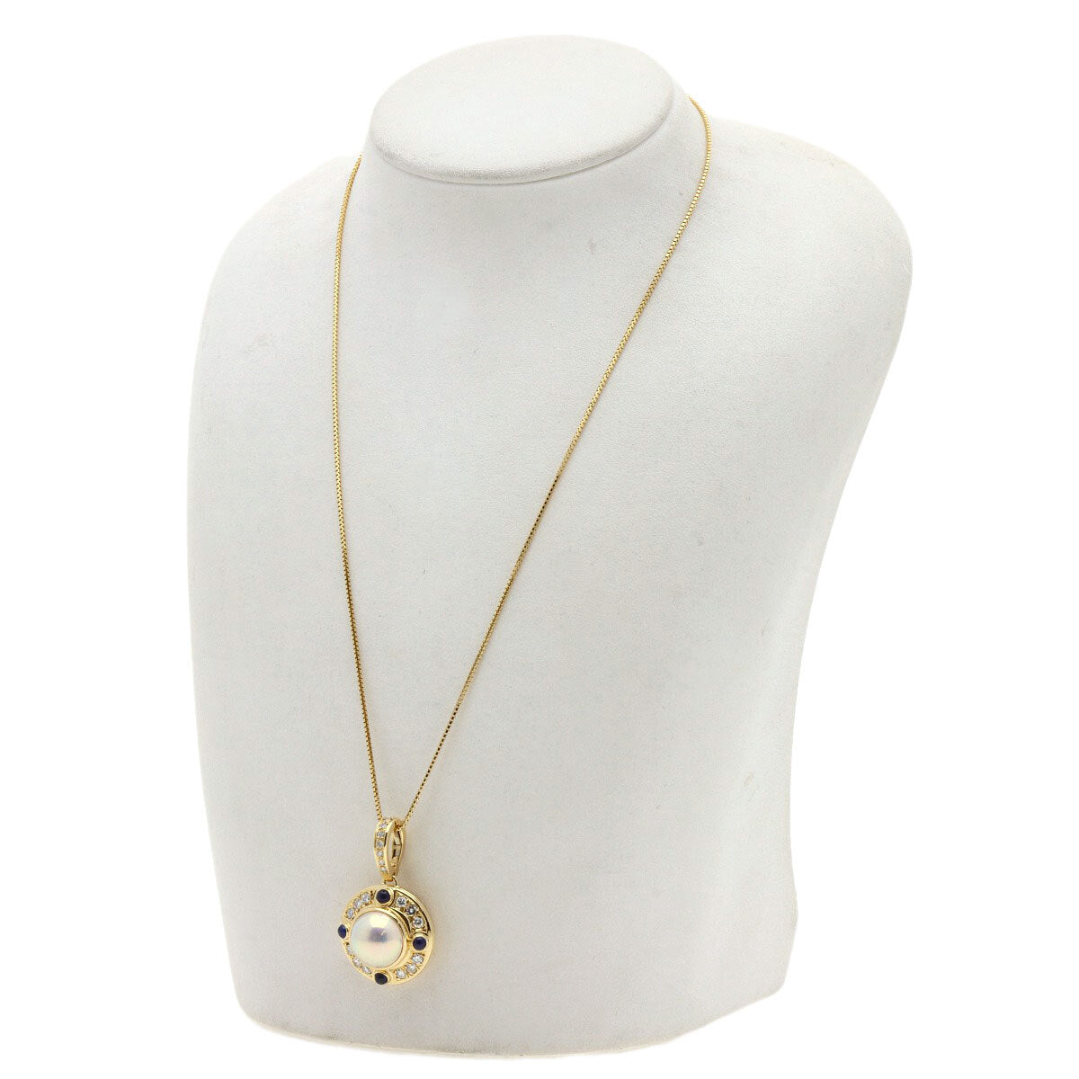 Mabe Pearl Sapphire Diamond Necklace K18 Yellow
