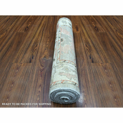 2'7"X9'8" Hand Knotted Gray Afghan Angora Oushak Pure Wool Oriental Rug