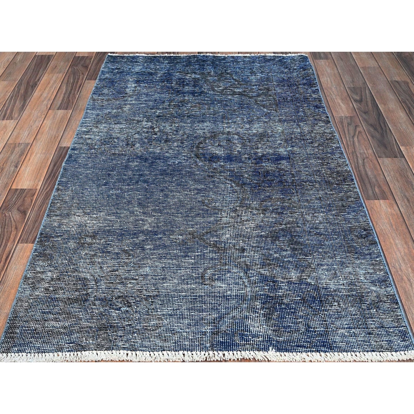 3'1"X5'1" Lichen Blue Hand Knotted Abrash Distressed Wool Oriental Rug