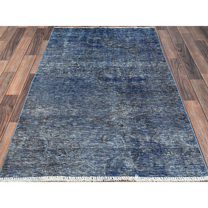 3'1"X5'1" Lichen Blue Hand Knotted Abrash Distressed Wool Oriental Rug