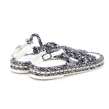 Chanel Women'S Cc Chain Sandals Braided Cord