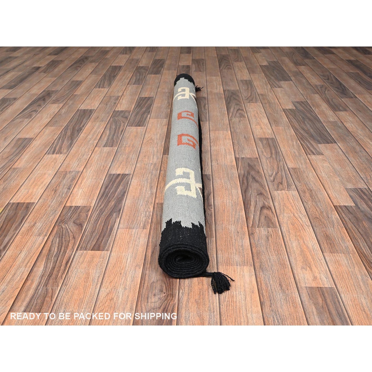 5'3"X7' Gray American Geometric Design Rug Flat Weave Hand Woven Wool