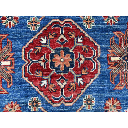 9'10"X13'5" Periwinkle Blue Super Kazak Wool Hand Knotted Geometric Rug