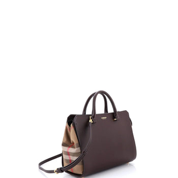 Burberry Banwell Tote Leather And House Check Canvas Small