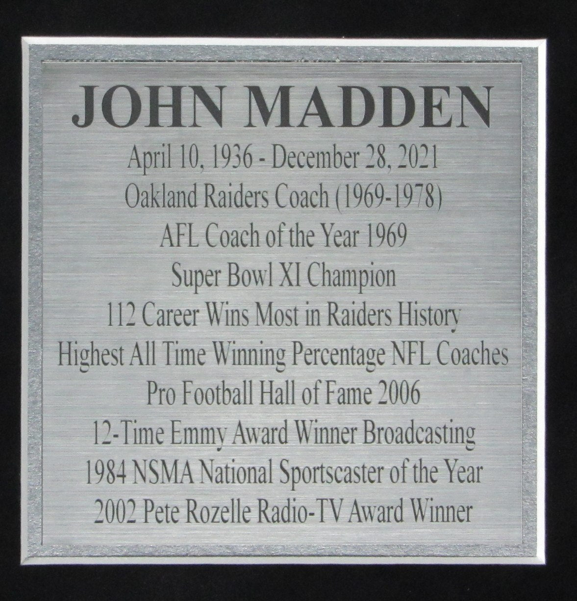 John Madden Hof Oakland Raiders 8X10 Photos With Laser Signature Framed 165824