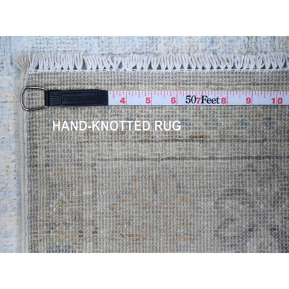 3'1"X10' Spanish Gray Washed Out Peshawar Wool Hand Knotted Runner Rug