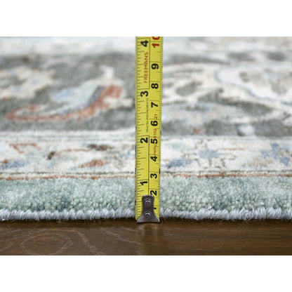 9'X11'9" Teal Green Hand Knotted Oushak With Floral Motifs Soft Wool Rug