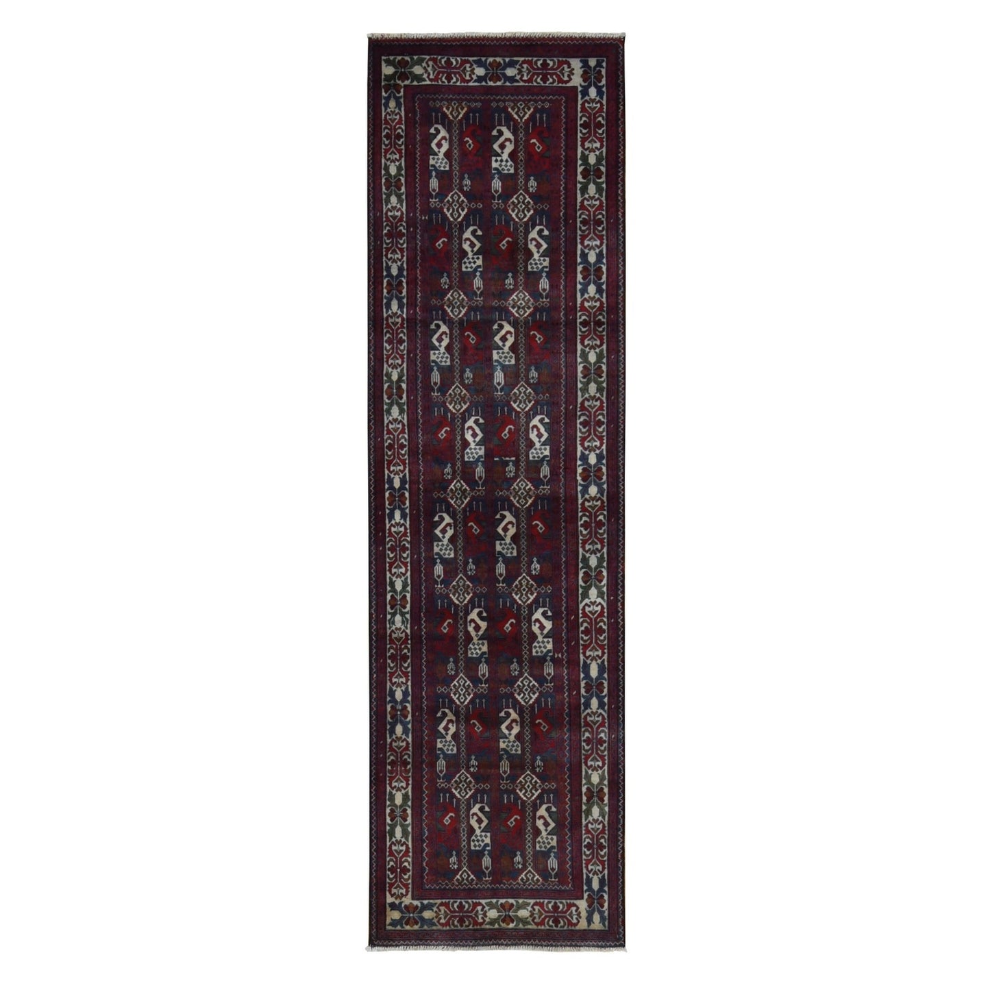 2'6"X9'3" Falu Red Afghan Khamyab Shiny Wool Hand Knotted Runner Rug