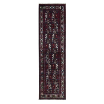2'6"X9'3" Falu Red Afghan Khamyab Shiny Wool Hand Knotted Runner Rug