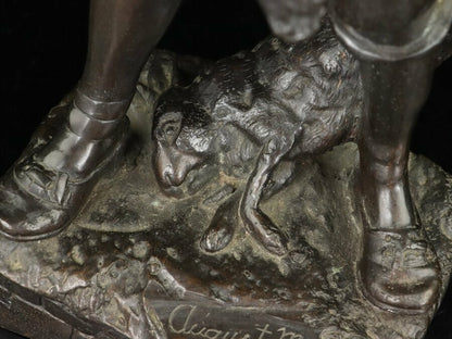 Auguste Moreau 1900S Antique French Bronze Statue - Little Hunter 20In Tall