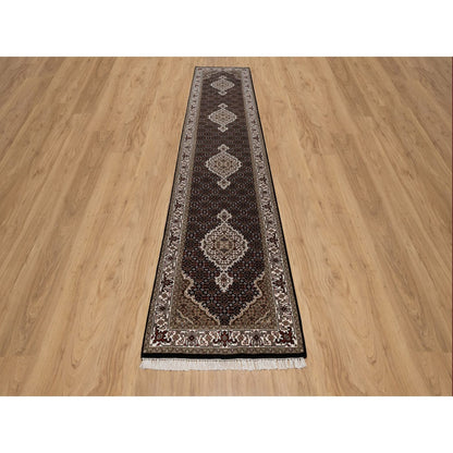 2'10"X14' Black Tebraz Mahi Medallion Design Wool Hand Knotted Runner Rug