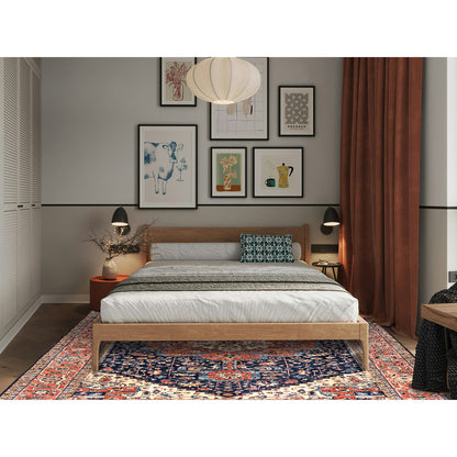 10'1"X14' Midnight Blue Seeripe Heris Design Soft Wool Hand Knotted Rug