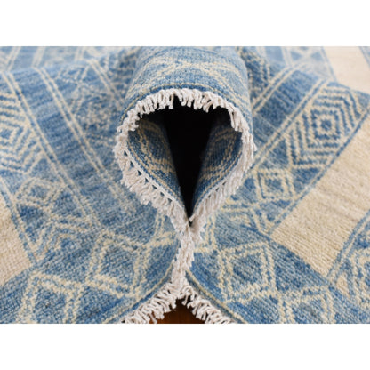 7'10"X9'8" Medium Sapphire Blue Pure Woolfine Peshawar Hand Knotted Rug