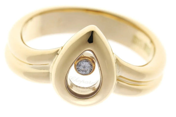 EU52 Chopard Vintage Happy Diamonds Pear Shape Moving 18k Yellow Gold Ring US6.5