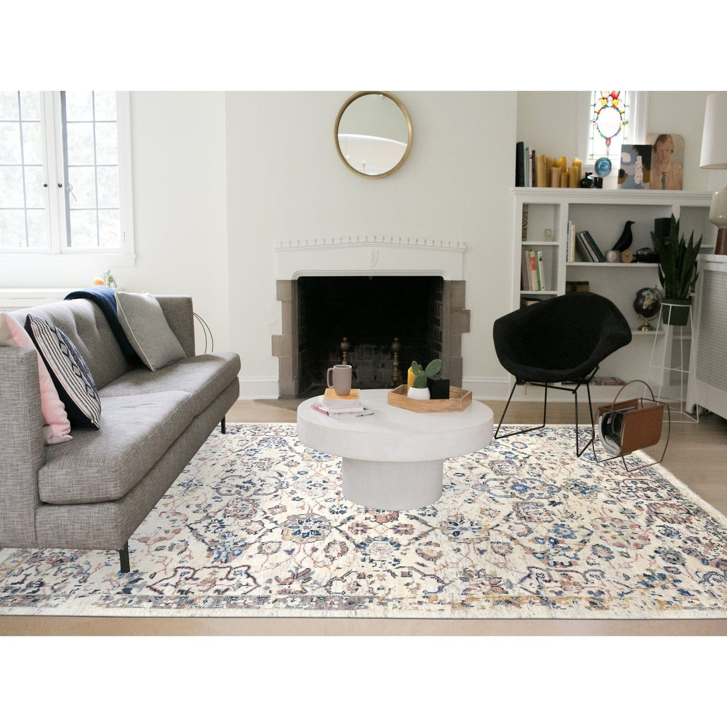 8'10"X11'10" Ivory Pure Wool Hand Knotted Mahal Design Oriental Rug