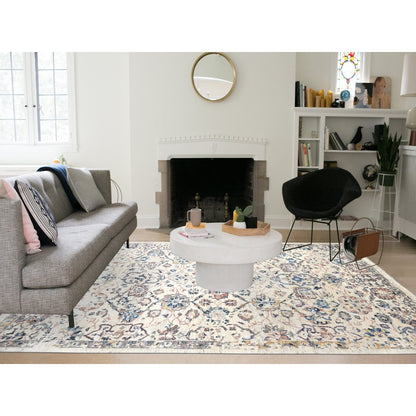 8'10"X11'10" Ivory Pure Wool Hand Knotted Mahal Design Oriental Rug