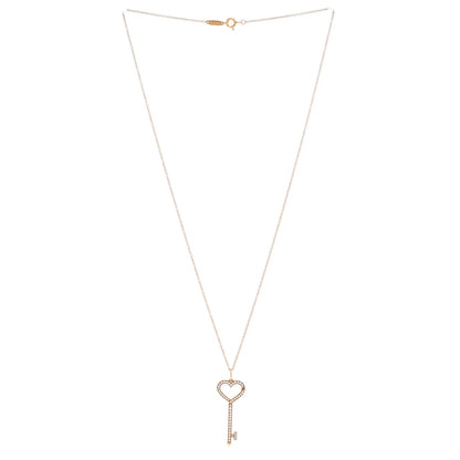 Diamonds Tiffany & Co. Open Heart Key Pendant Necklace 18K Rose Gold with Pave