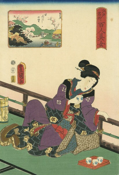Toyokuni III Woodblock Print 100 Beauties Higurashi no Sato 1857 Ukiyo e